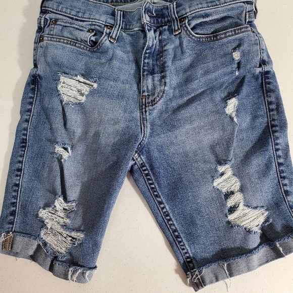 Hollister Other - Hollister Distressed Denim Shorts Ripped Cuffed Hem Blue Size 28‎